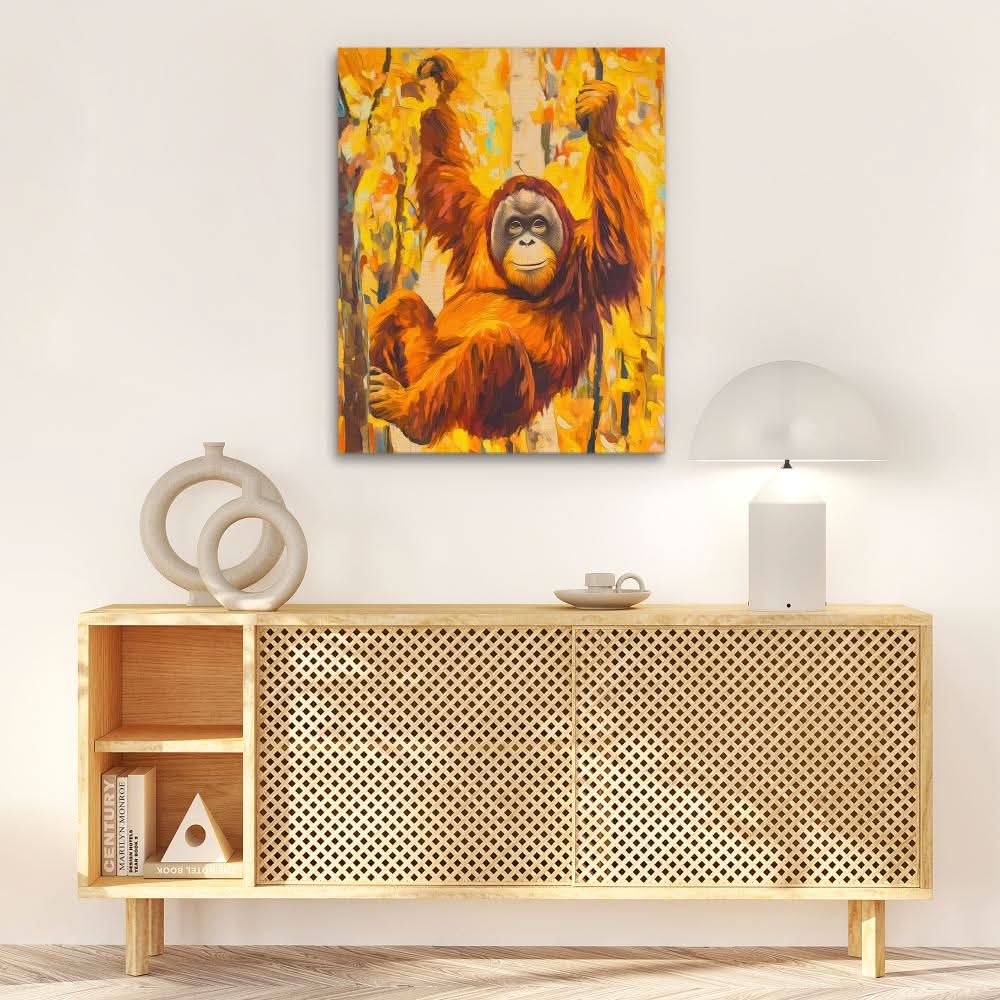 Orangutan’s Jungle Kingdom - Abstract Colorful Canvas Wall Art