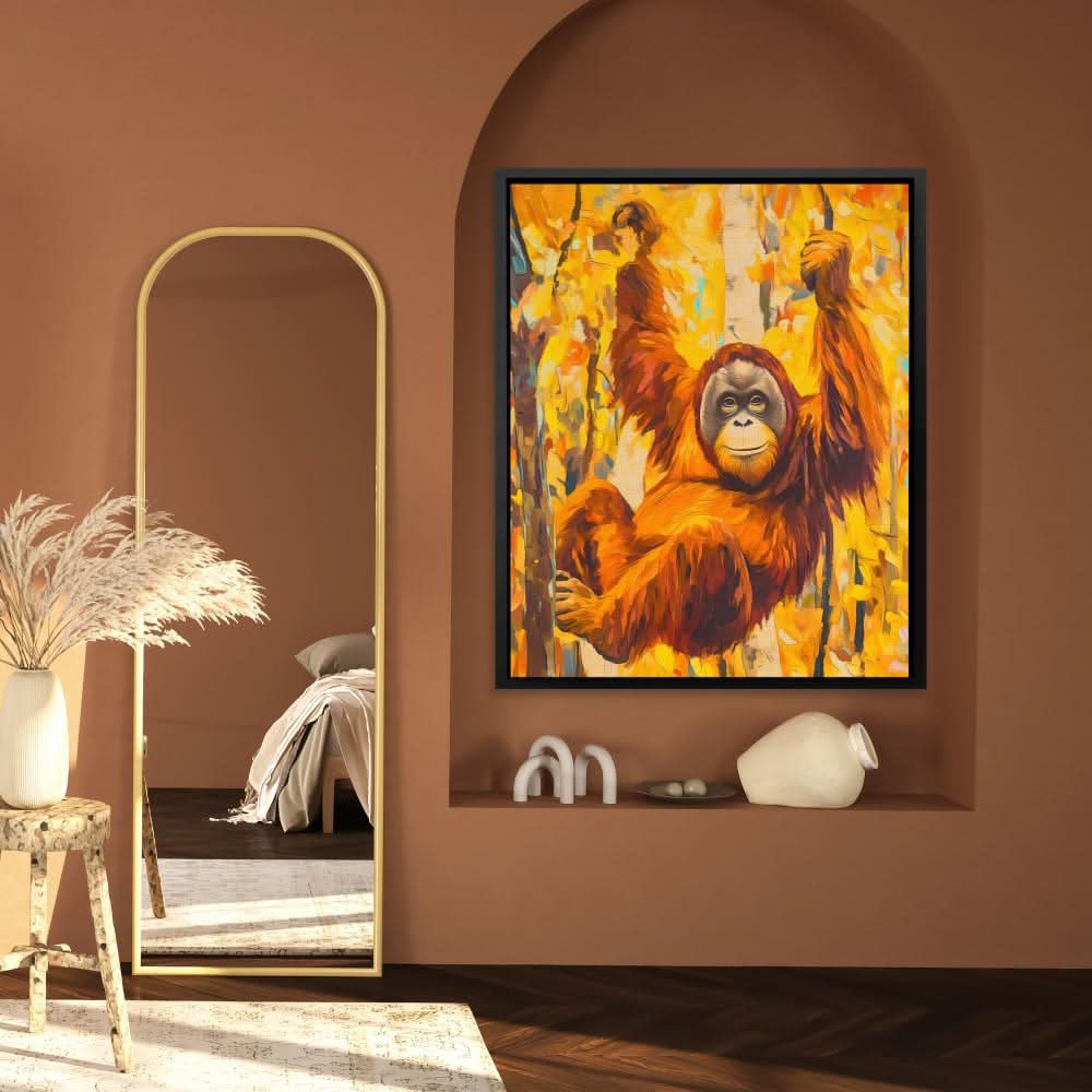 Orangutan’s Jungle Kingdom - Monkey Wall Art in Black Frame