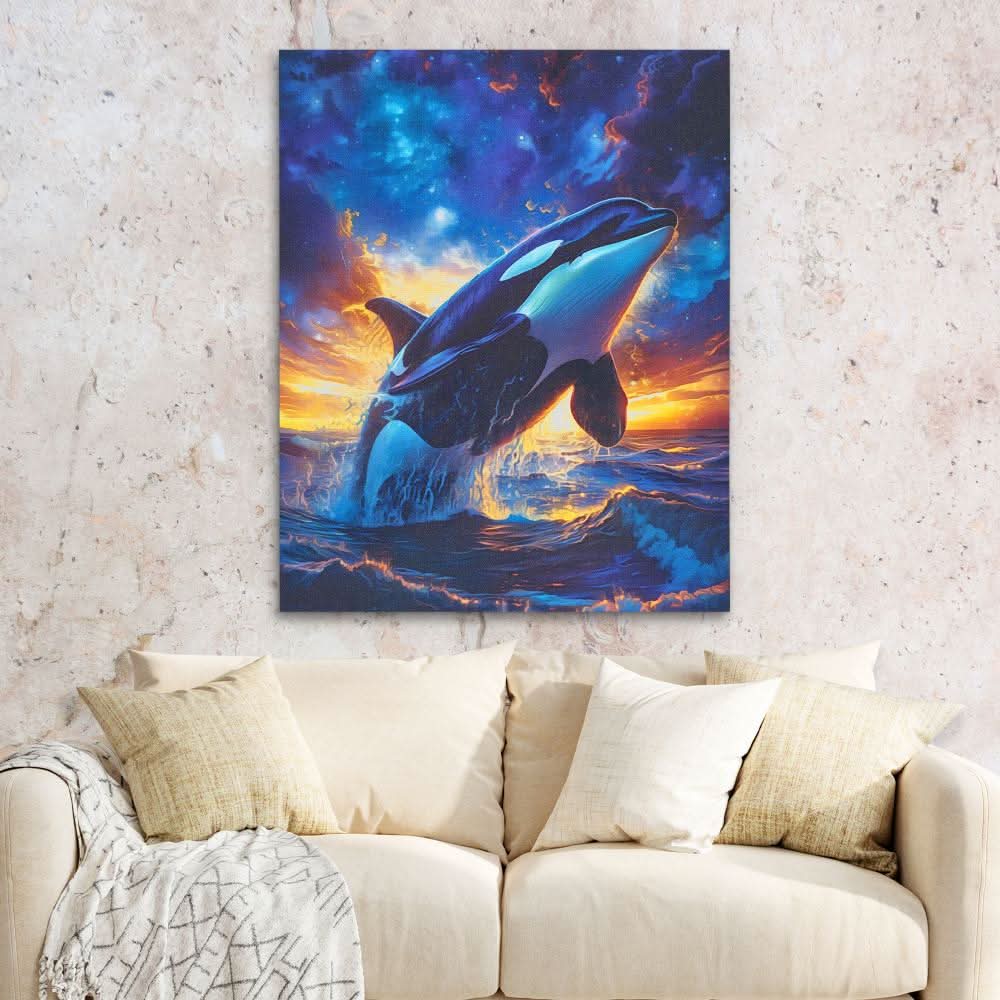 Orca Breaching - Blue Wall Art for Home Office