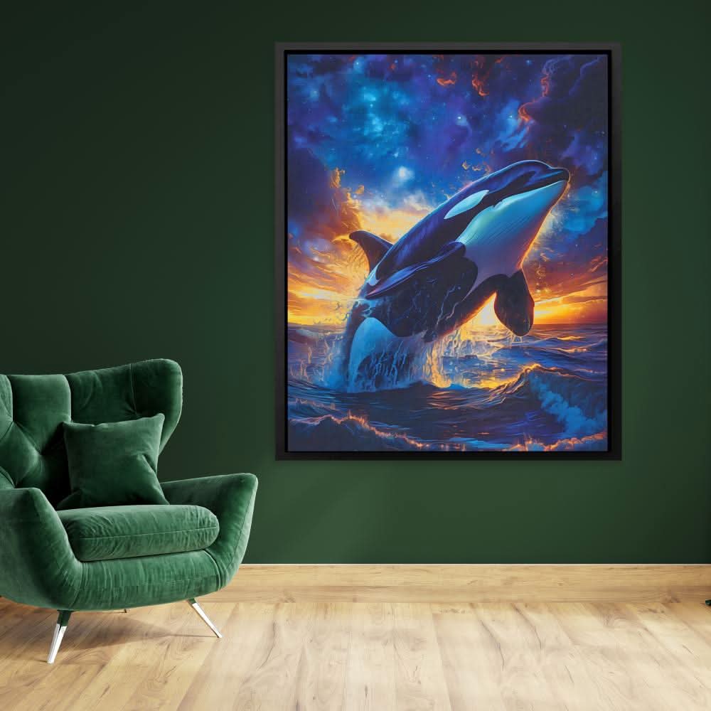 Orca Breaching - Nature Wall Art in Black Frame