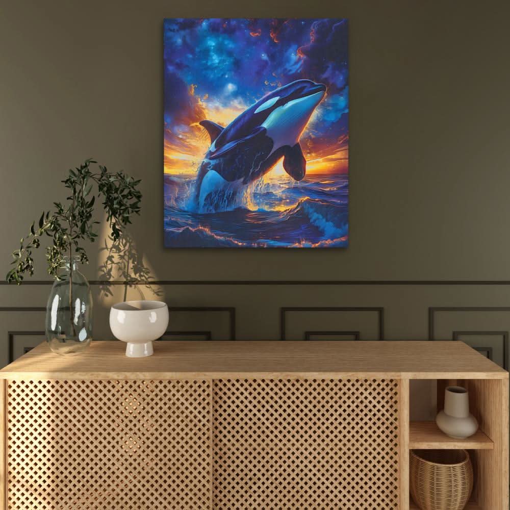 Orca Breaching - Abstract Wall Art in Black Frame