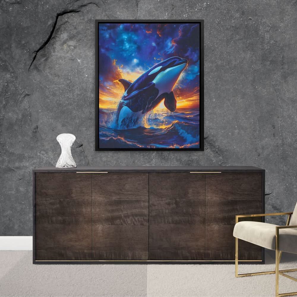 Orca Breaching - Abstract Blue Canvas Wall Art