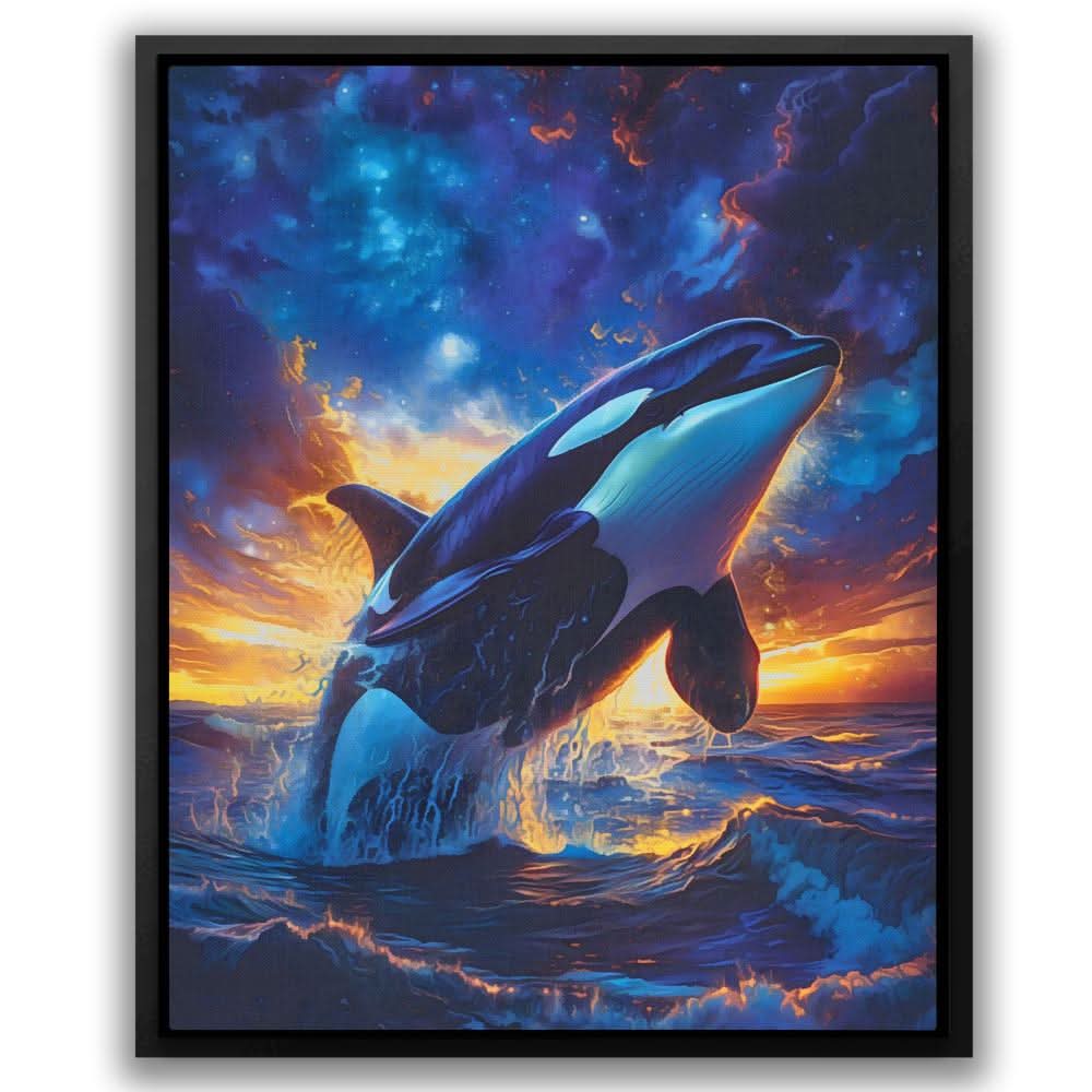 Orca Breaching - Blue Nature Canvas Print