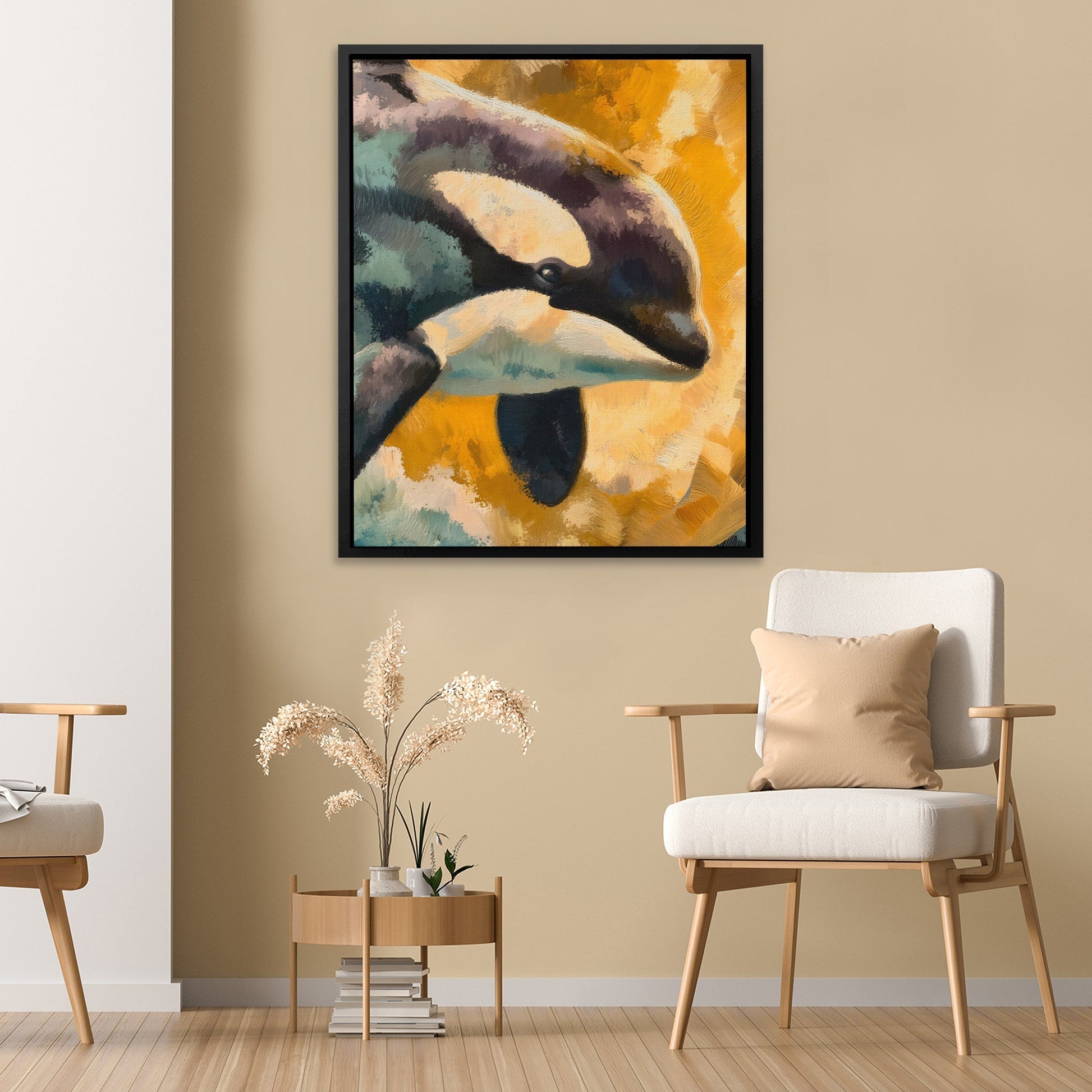 Orca Golden Surge - Luxury Wall Art