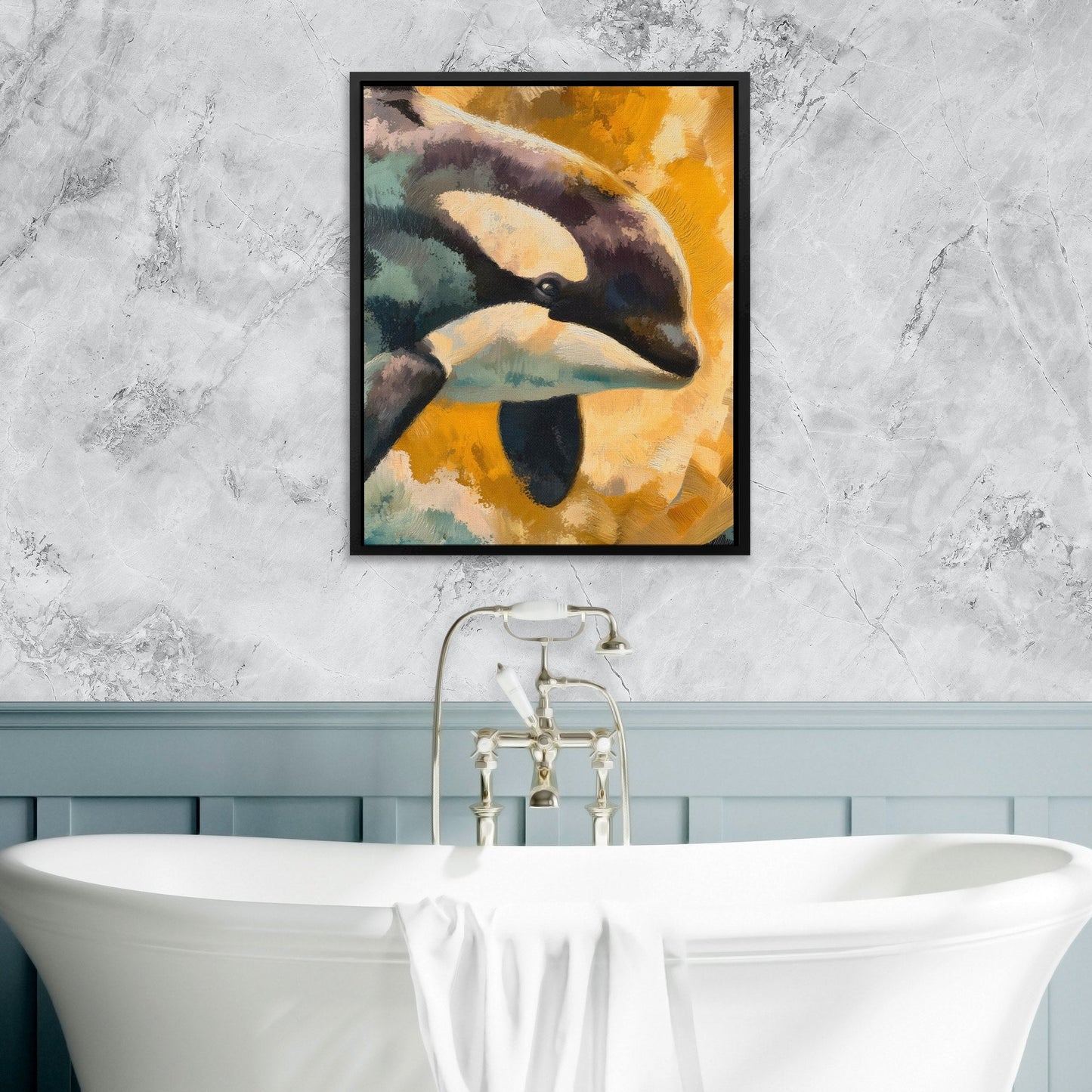 Orca Golden Surge - Luxury Wall Art