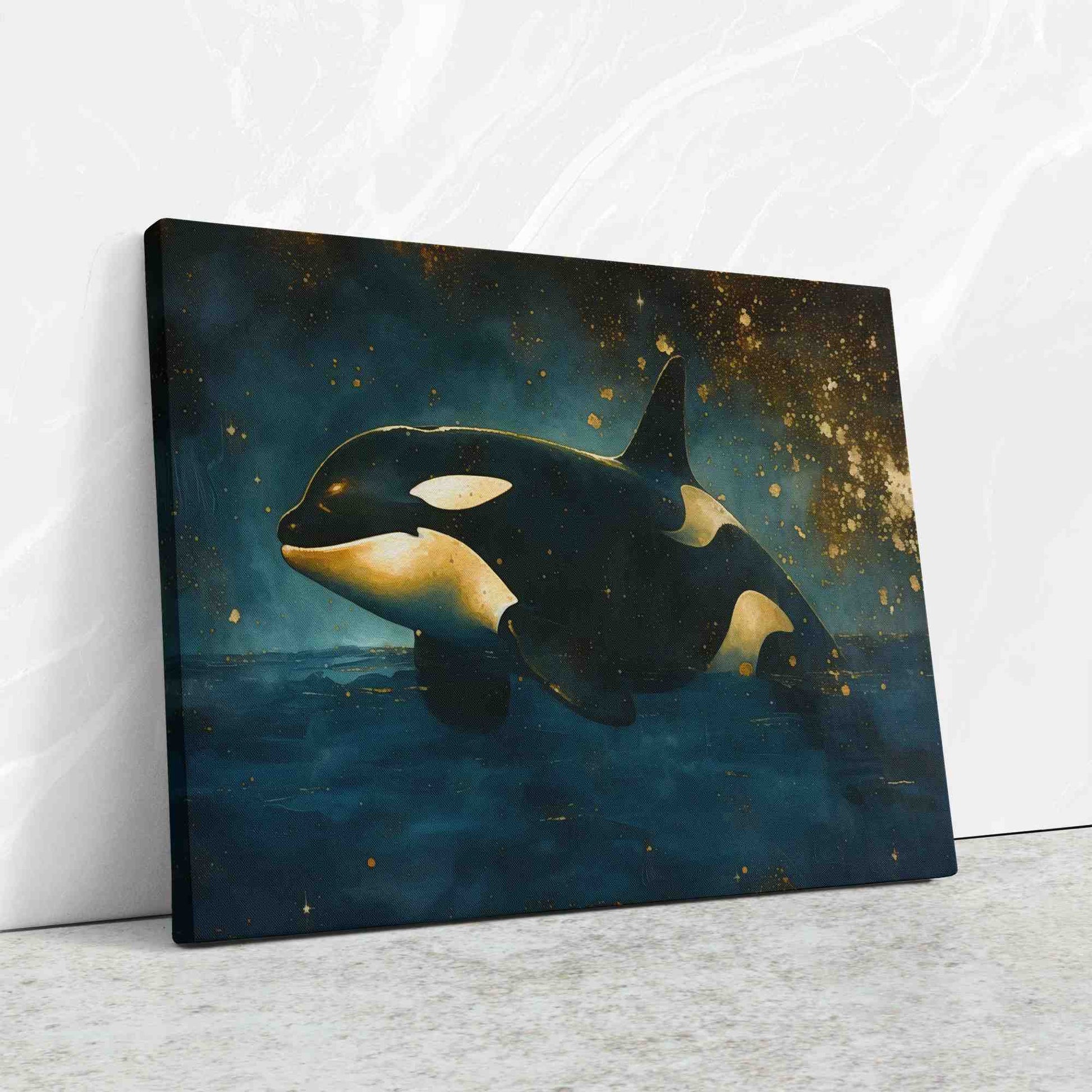 Orca Out of Water - Black Canvas Wall Art