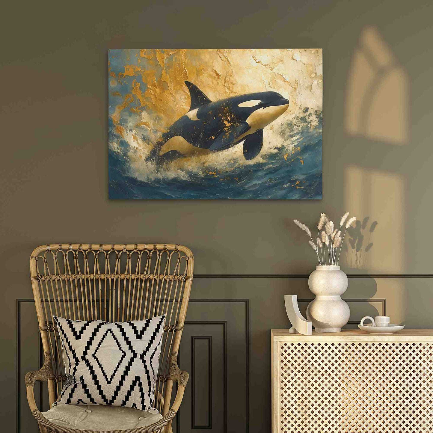 Orca Tide Dancer - Gold Canvas Wall Art