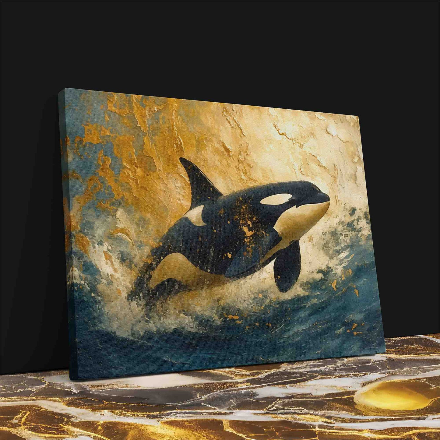 Orca Tide Dancer - Gold Oceanic Canvas Print