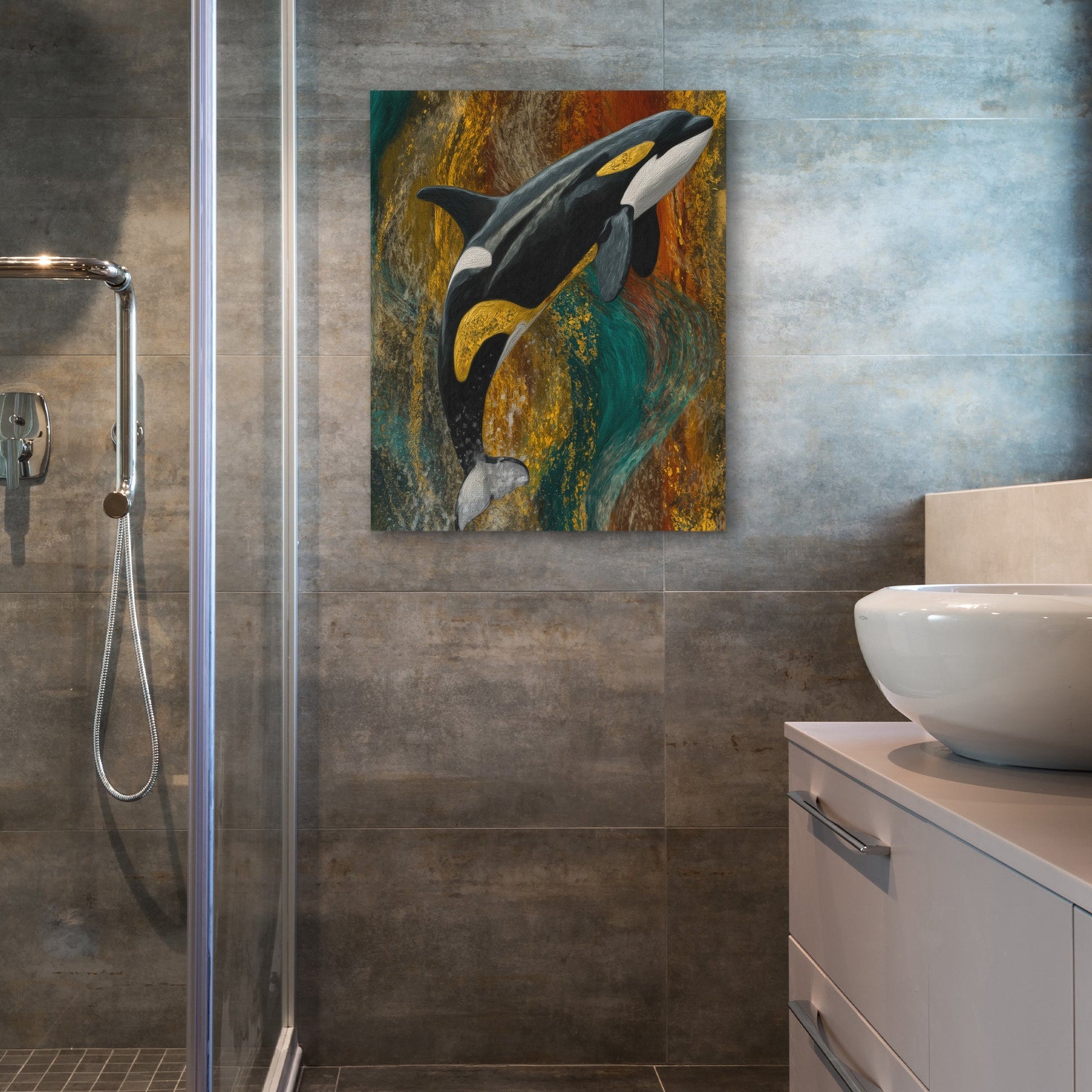 Orca's Golden Current - Luxury Wall Art