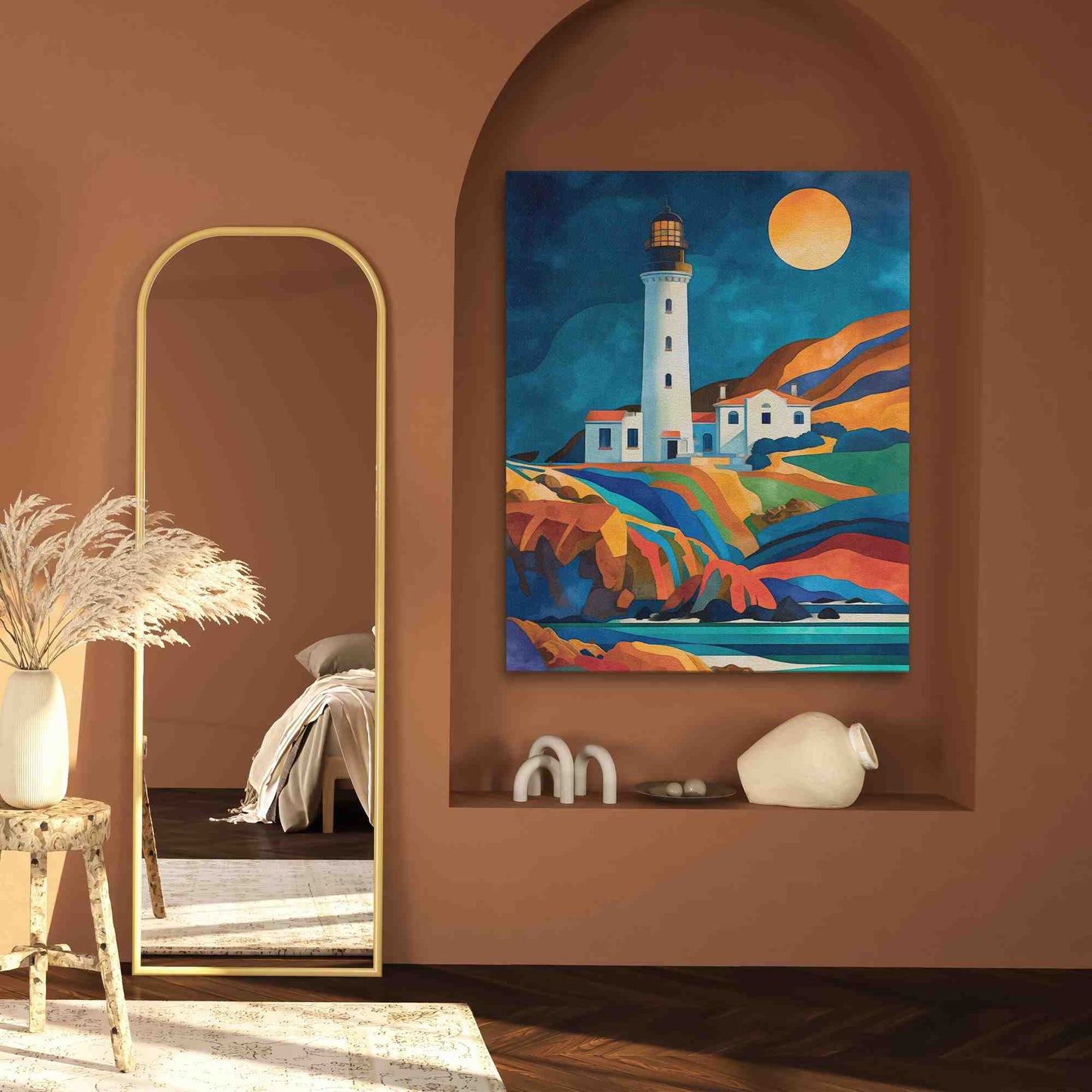 Oregon Lighthouse - Beach House Wall Art in Black Frame