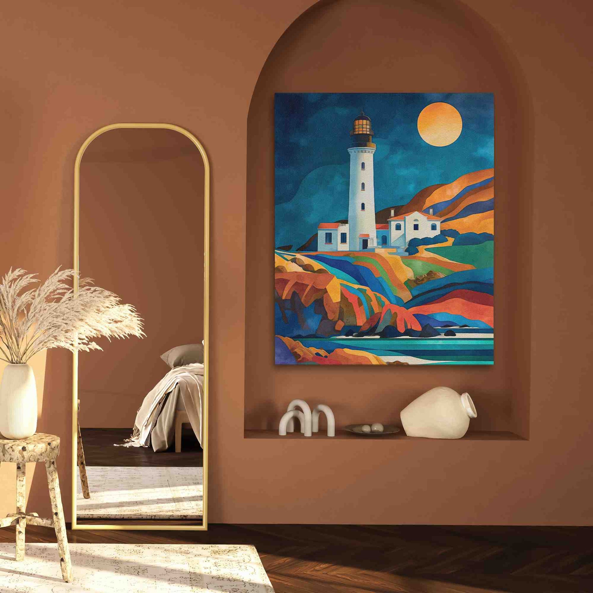Oregon Lighthouse - Beach House Wall Art in Black Frame