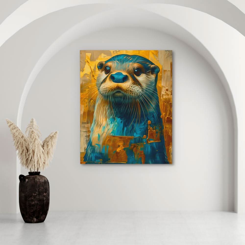 Otter Charm - Blue Canvas Wall Art