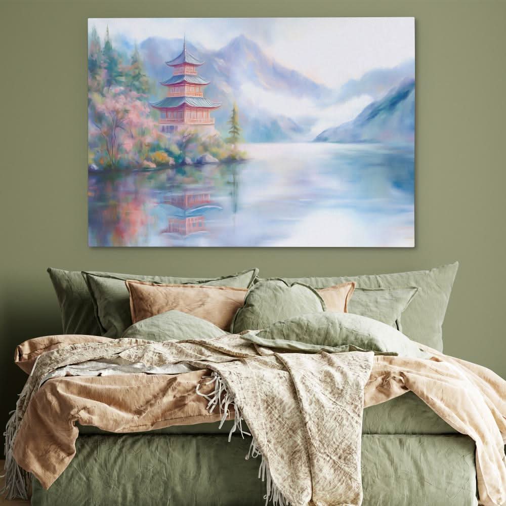 Pagoda’s Tranquil Time - Architecture Art for Bathroom