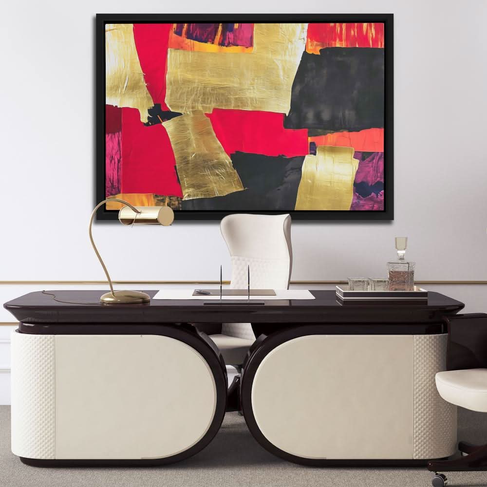 Pagoda’s Tranquility - Red and Black Wall Art in Black Frame