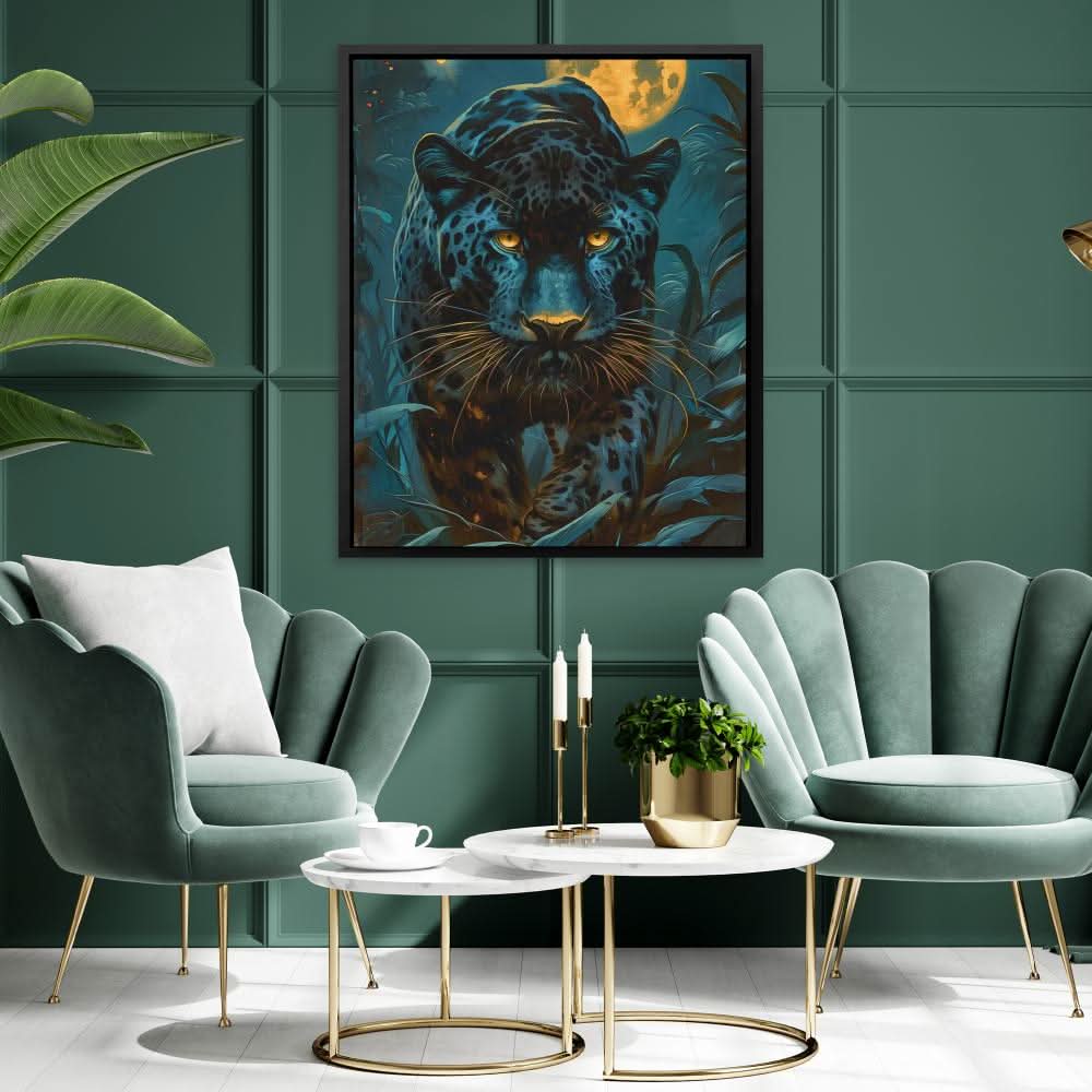 Panther Fury - Modern Wall Art in Black Frame
