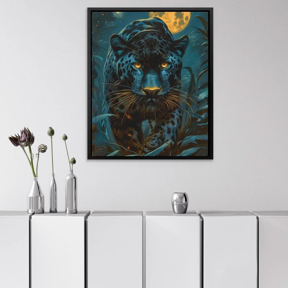 Panther Fury - Big Cat Wall Art in Black Frame
