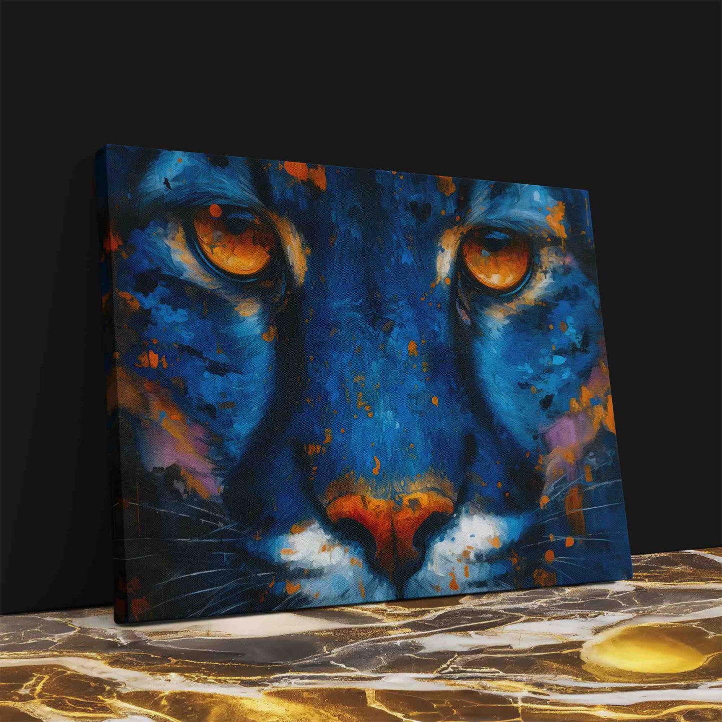 Panther Night Hunt - Blue Big Cat Canvas Print