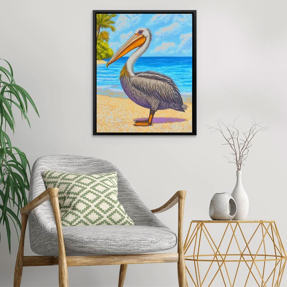 Paradise Pelican - Beach Art for Bathroom