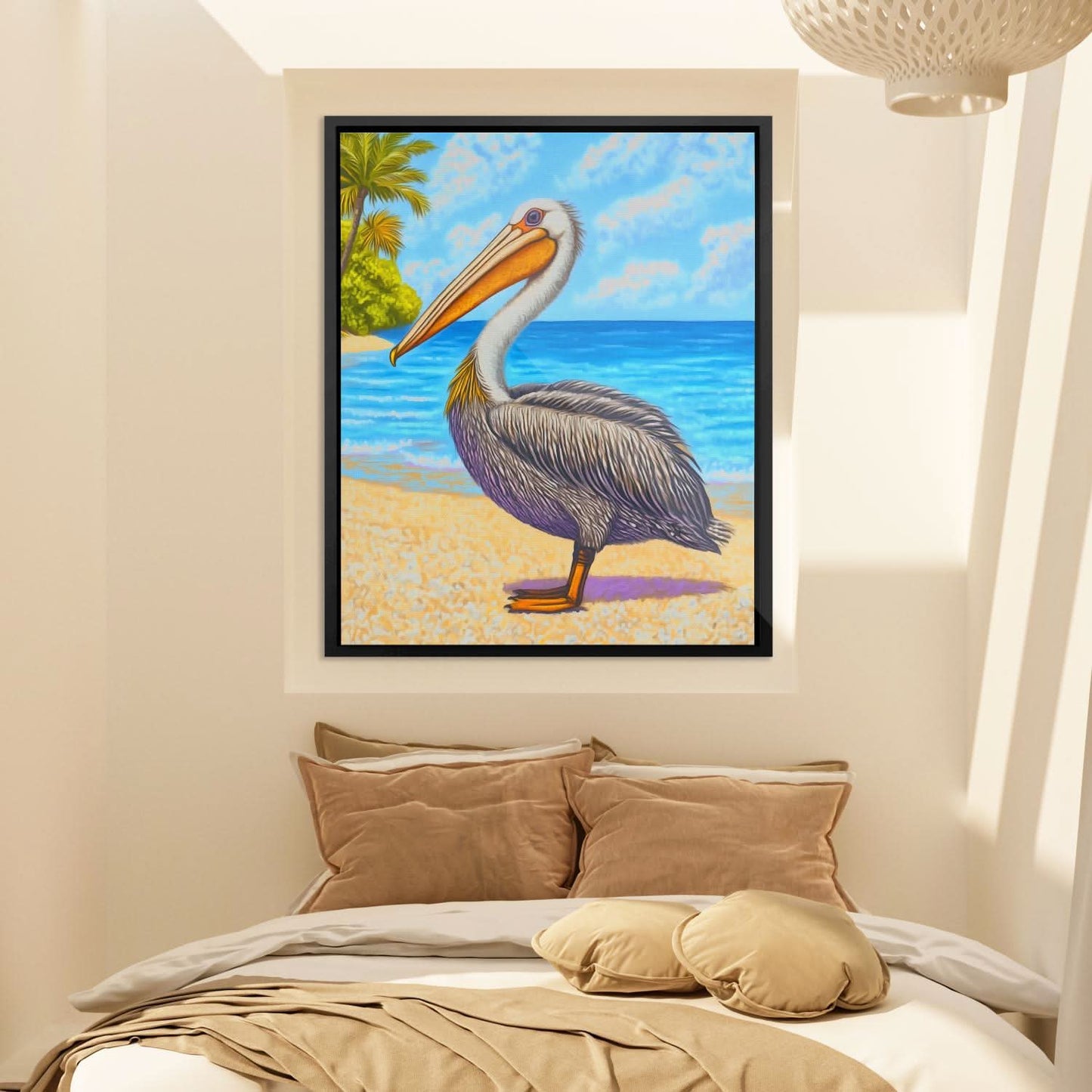 Paradise Pelican - Wall Art in Black Frame