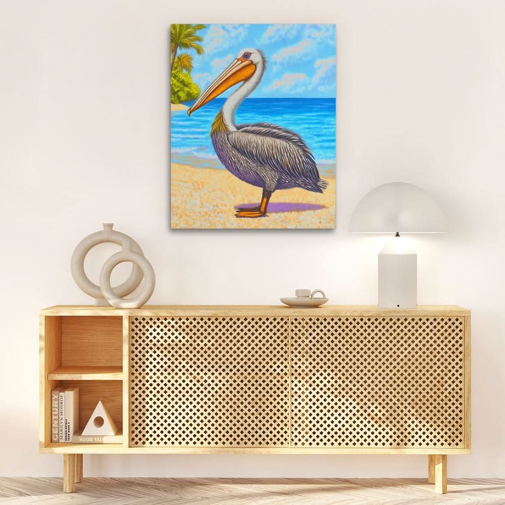 Paradise Pelican - Blue Canvas Wall Art