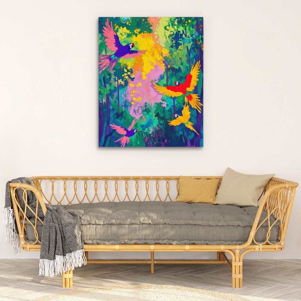 Parrot Jungle Symphony - Large Fantasy Canvas Print