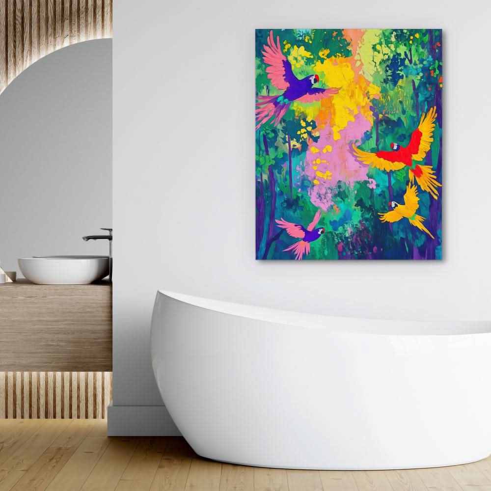 Parrot Jungle Symphony - Colorful Bird Canvas Print