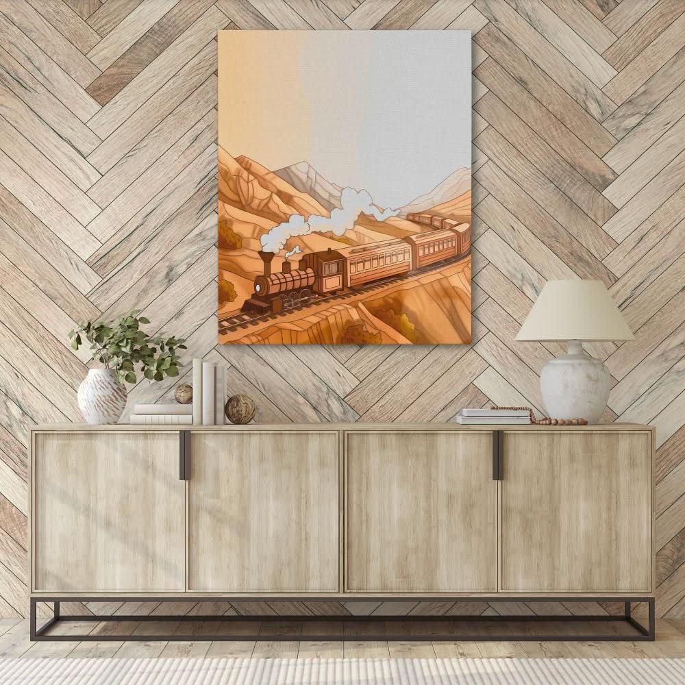 Passenger Train - Modern Earth Tones Canvas Wall Art