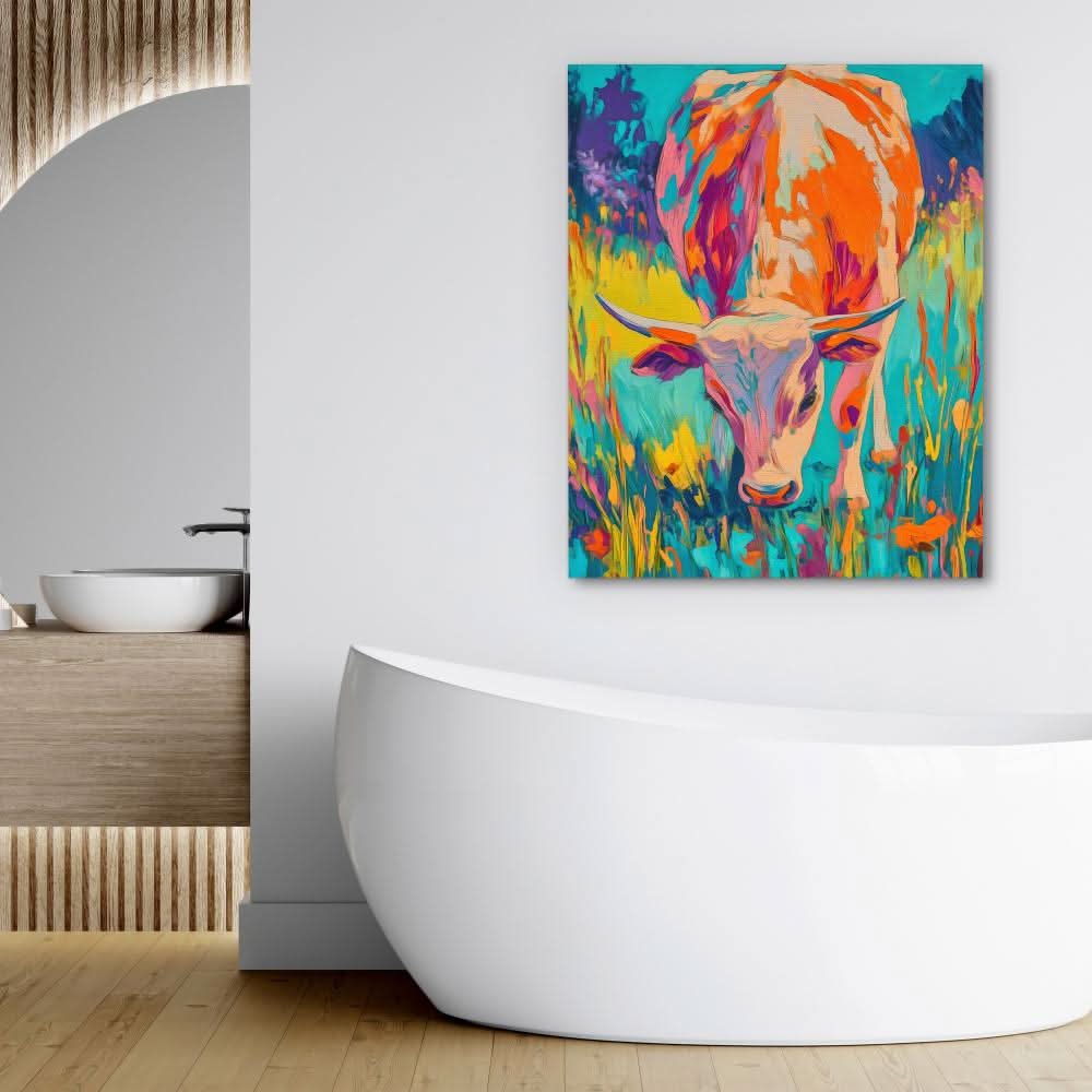 Pastel Fields Cow - Cow Art for Hallway