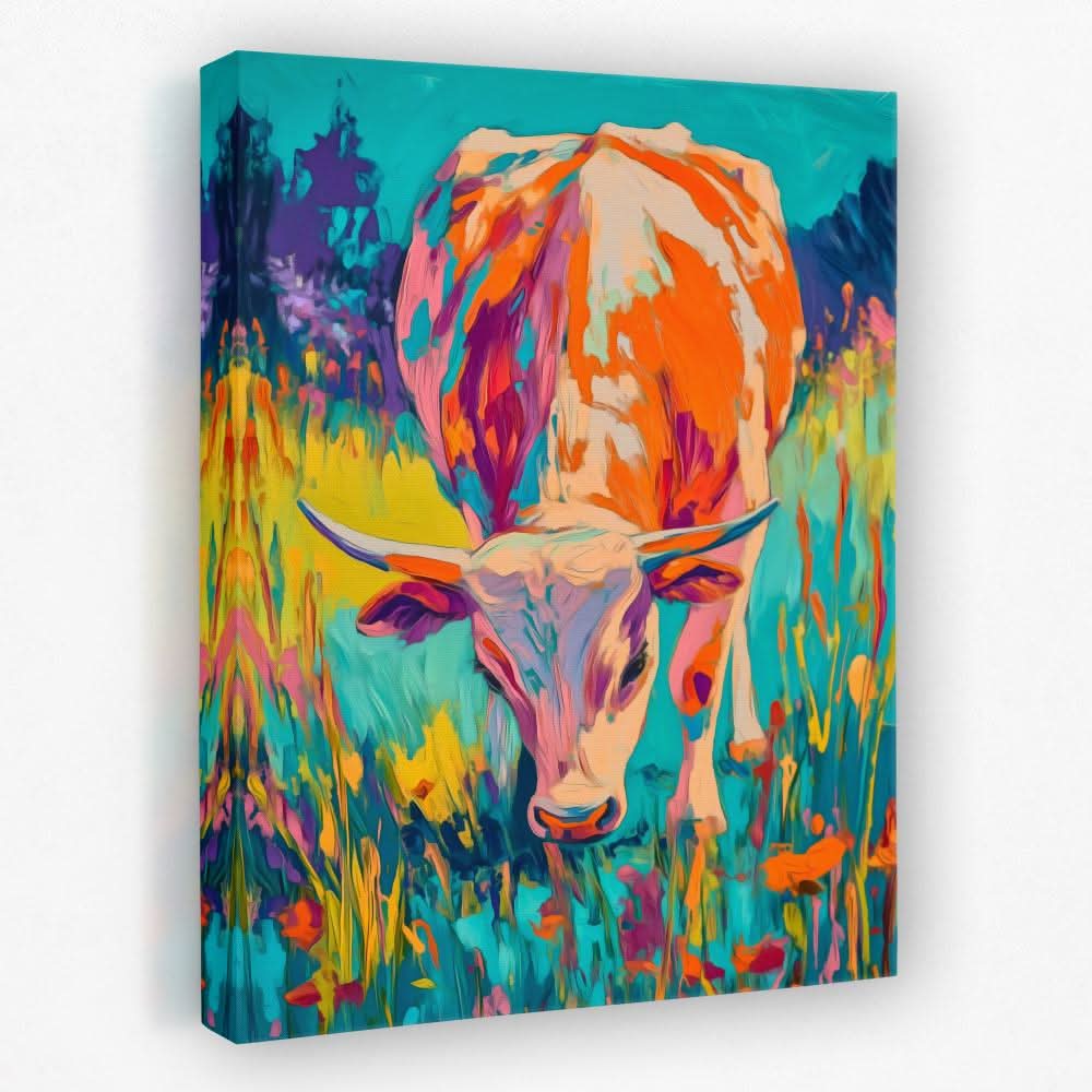 Pastel Fields Cow - Cow Canvas Wall Art