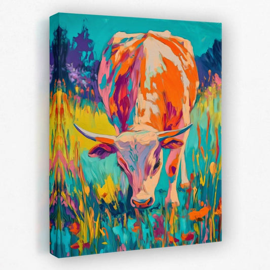 Pastel Fields Cow - Cow Canvas Wall Art