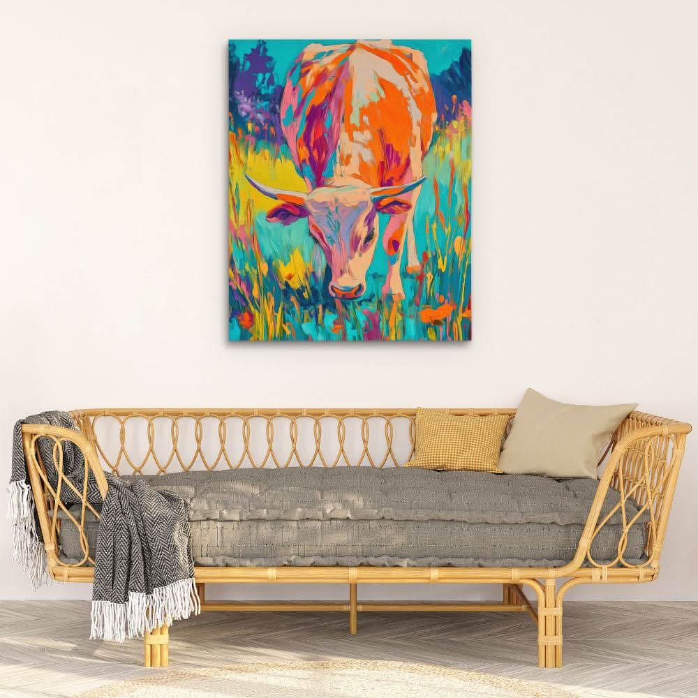 Pastel Fields Cow - Large Abstract Canvas Print