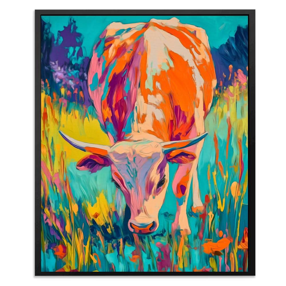 Pastel Fields Cow - Abstract Colorful Canvas Wall Art
