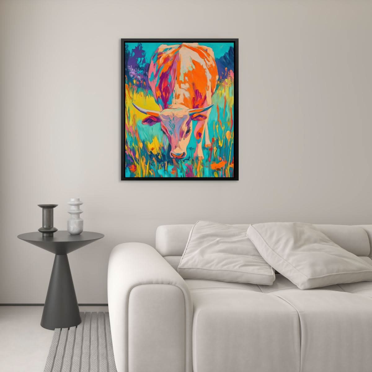 Pastel Fields Cow - Colorful Farm Animal Canvas Print