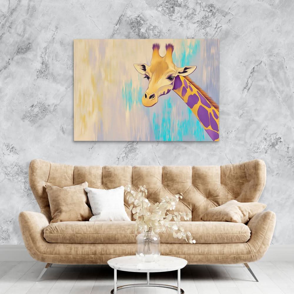 Pastel Giraffe - Minimalist Wall Art in Black Frame