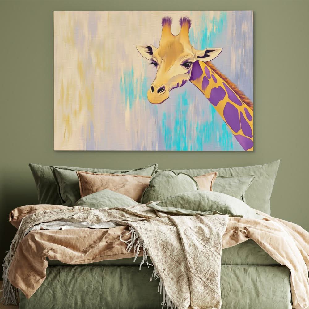 Pastel Giraffe - Aqua Wall Art in Black Frame