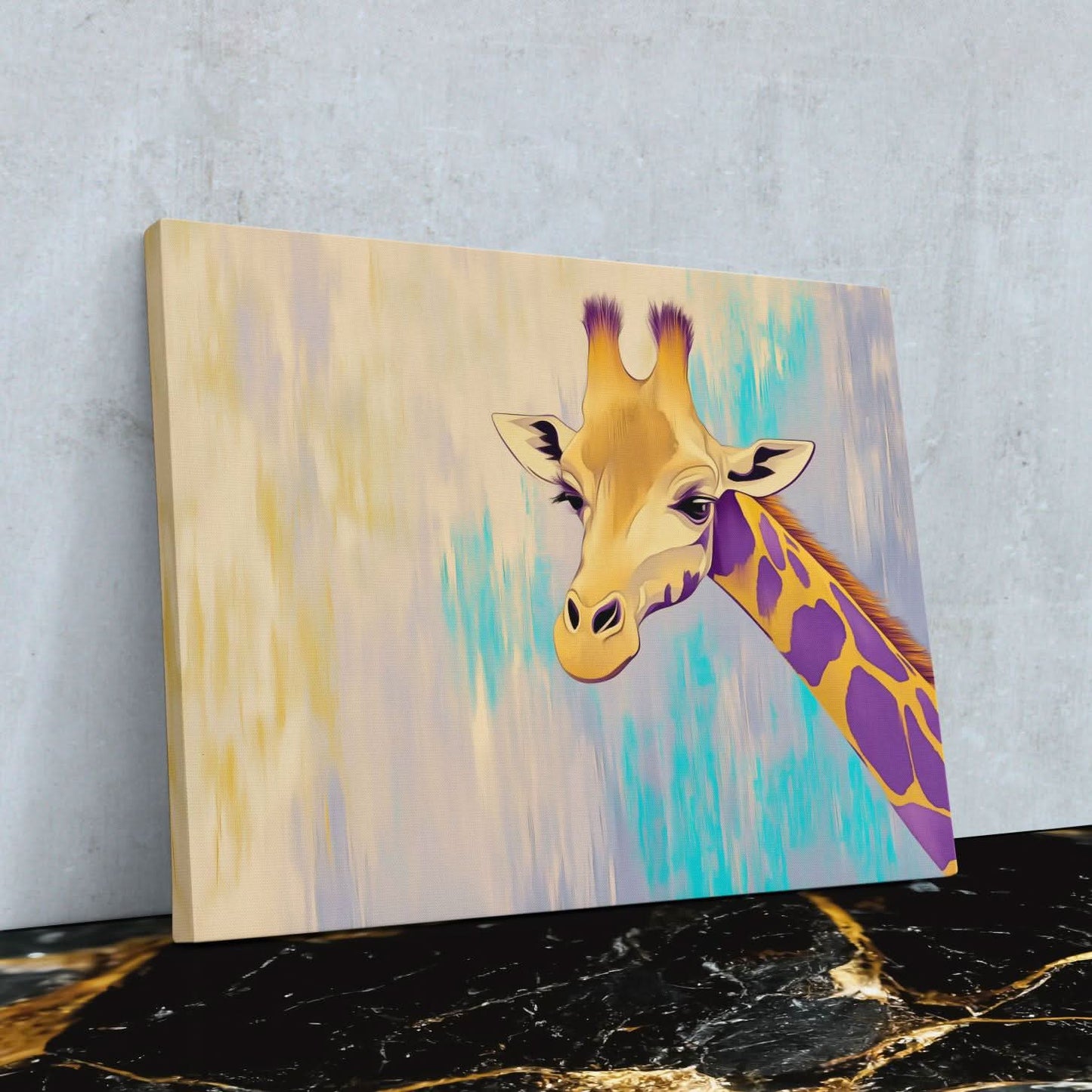 Pastel Giraffe - Colorful Aqua Canvas Print