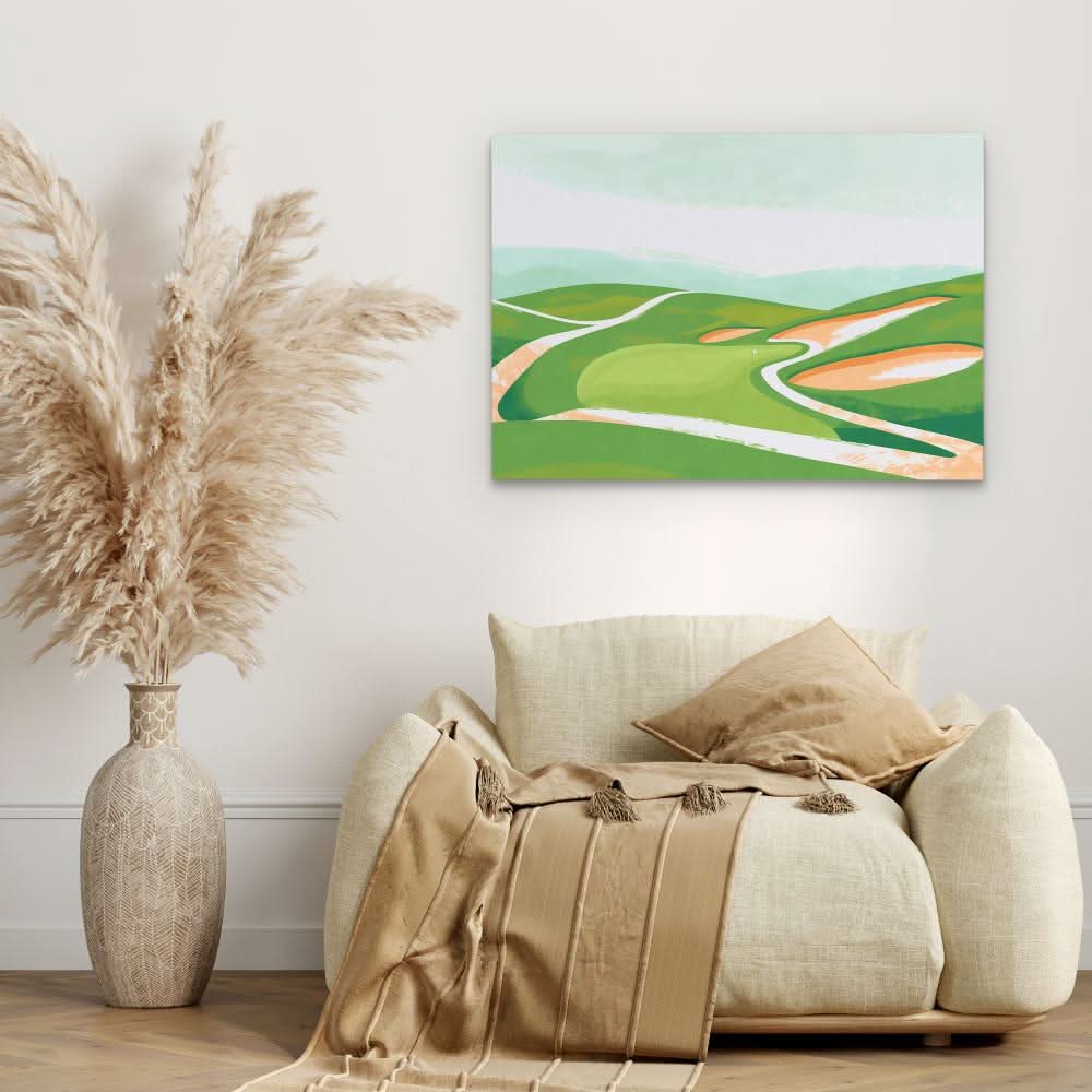 Pastel Golf Course - Minimalist Wall Art in Black Frame
