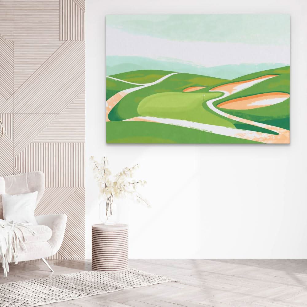 Pastel Golf Course - Minimalist Green Canvas Wall Art