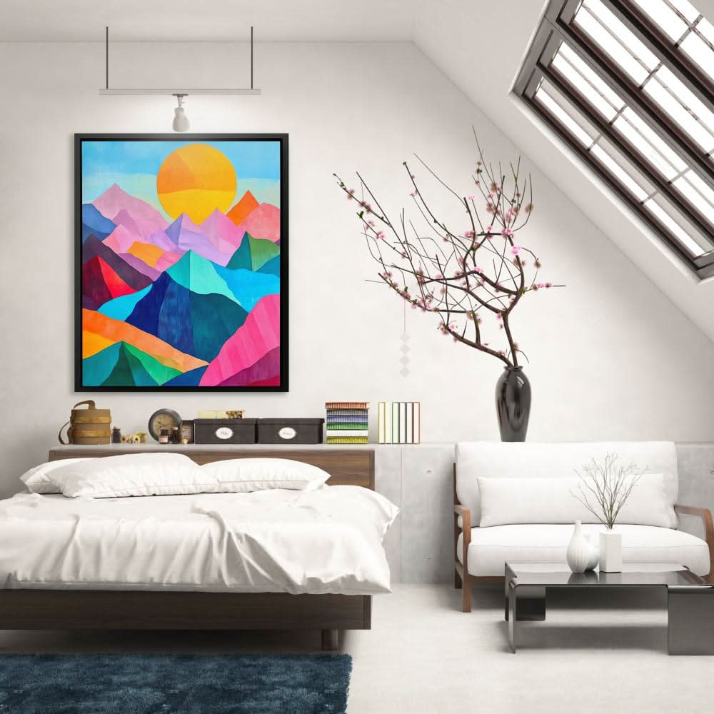 Pastel Peak Paradise - Nature Wall Art in Black Frame