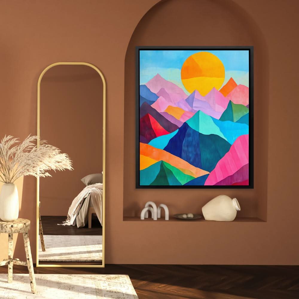 Pastel Peak Paradise - Abstract Wall Art in Black Frame
