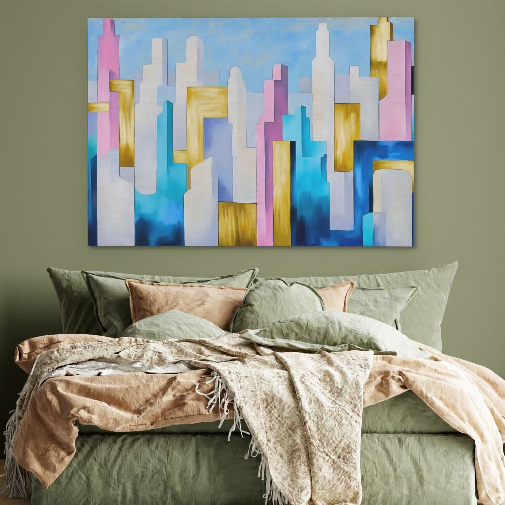 Pastel Skyscrapers - Cityscapes Art for Hallway