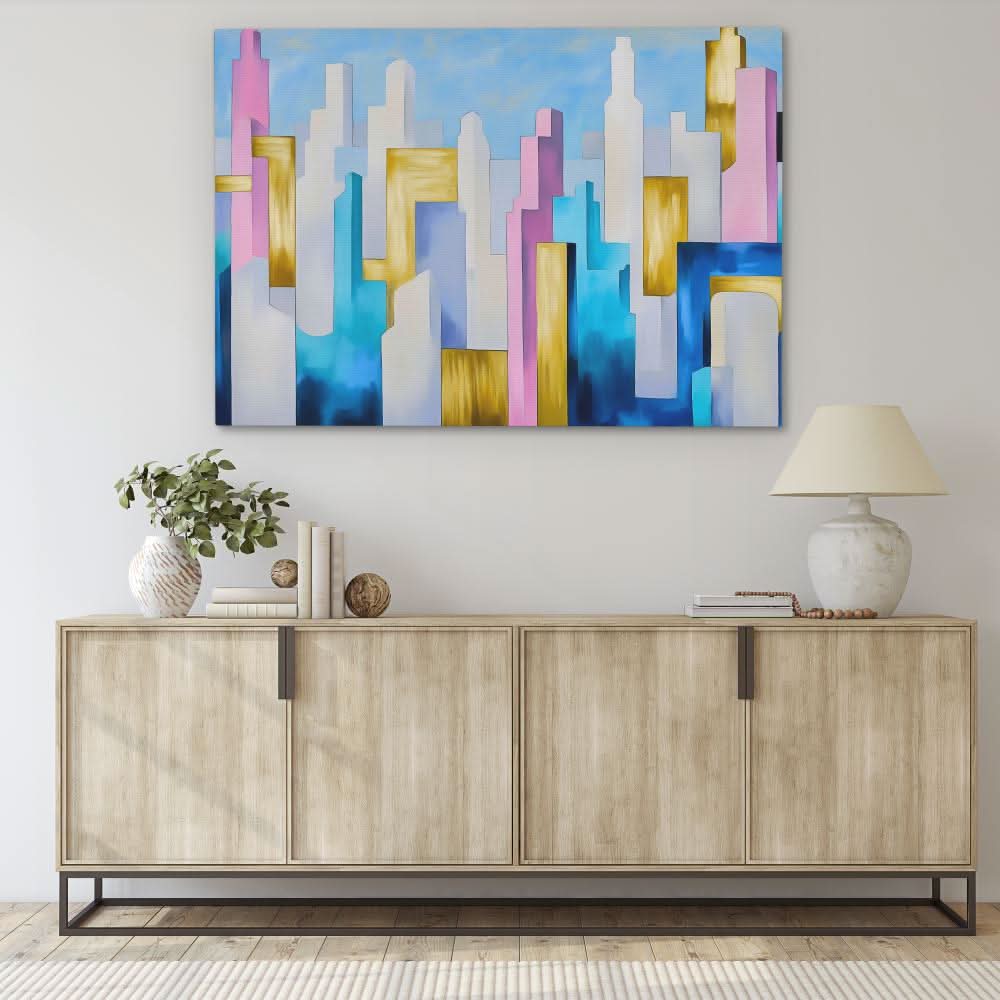 Pastel Skyscrapers - Minimalist Gold Canvas Wall Art