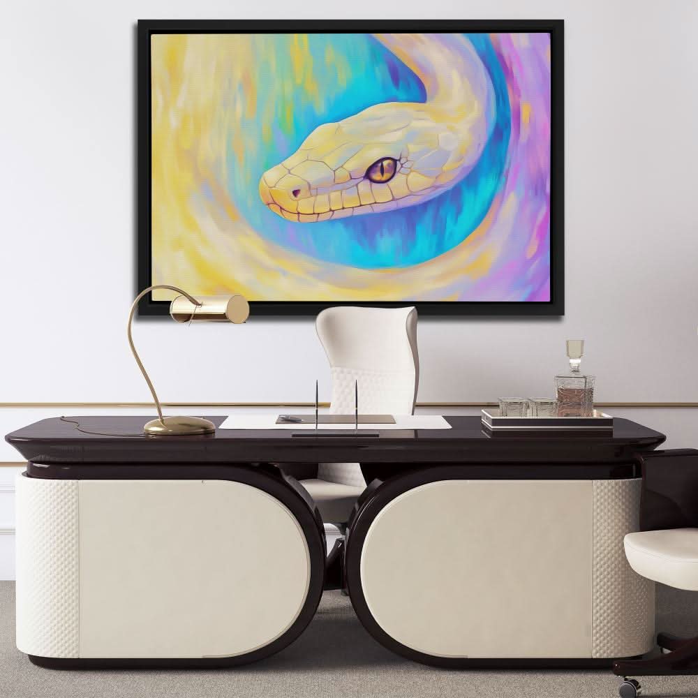 Pastel Snake - Lavender Wall Art in Black Frame
