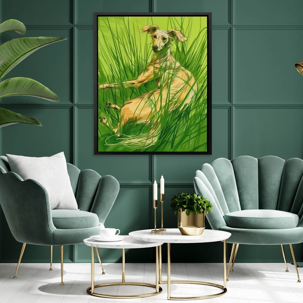 Pasture Hound - Dog Wall Art in Black Frame