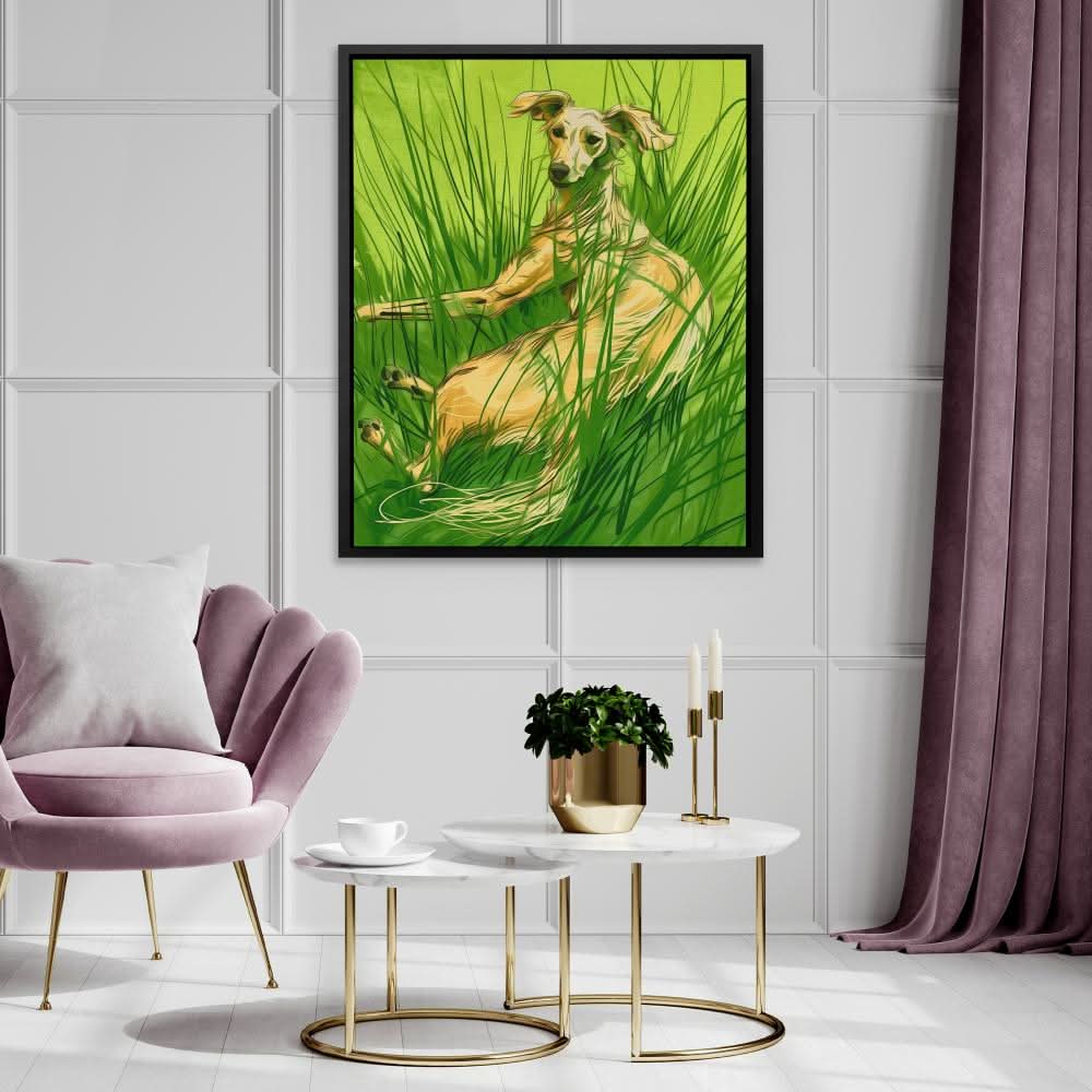 Pasture Hound - Modern Wall Art in Black Frame