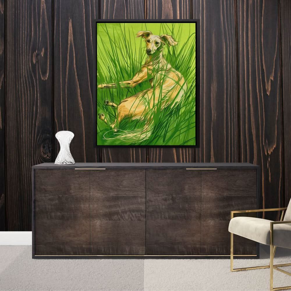 Pasture Hound - Modern Green Canvas Wall Art