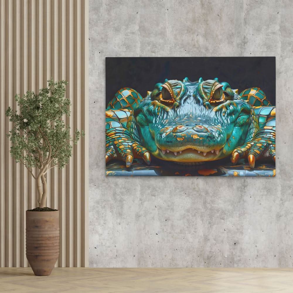 Patient Alligator - Abstract Gold Canvas Wall Art