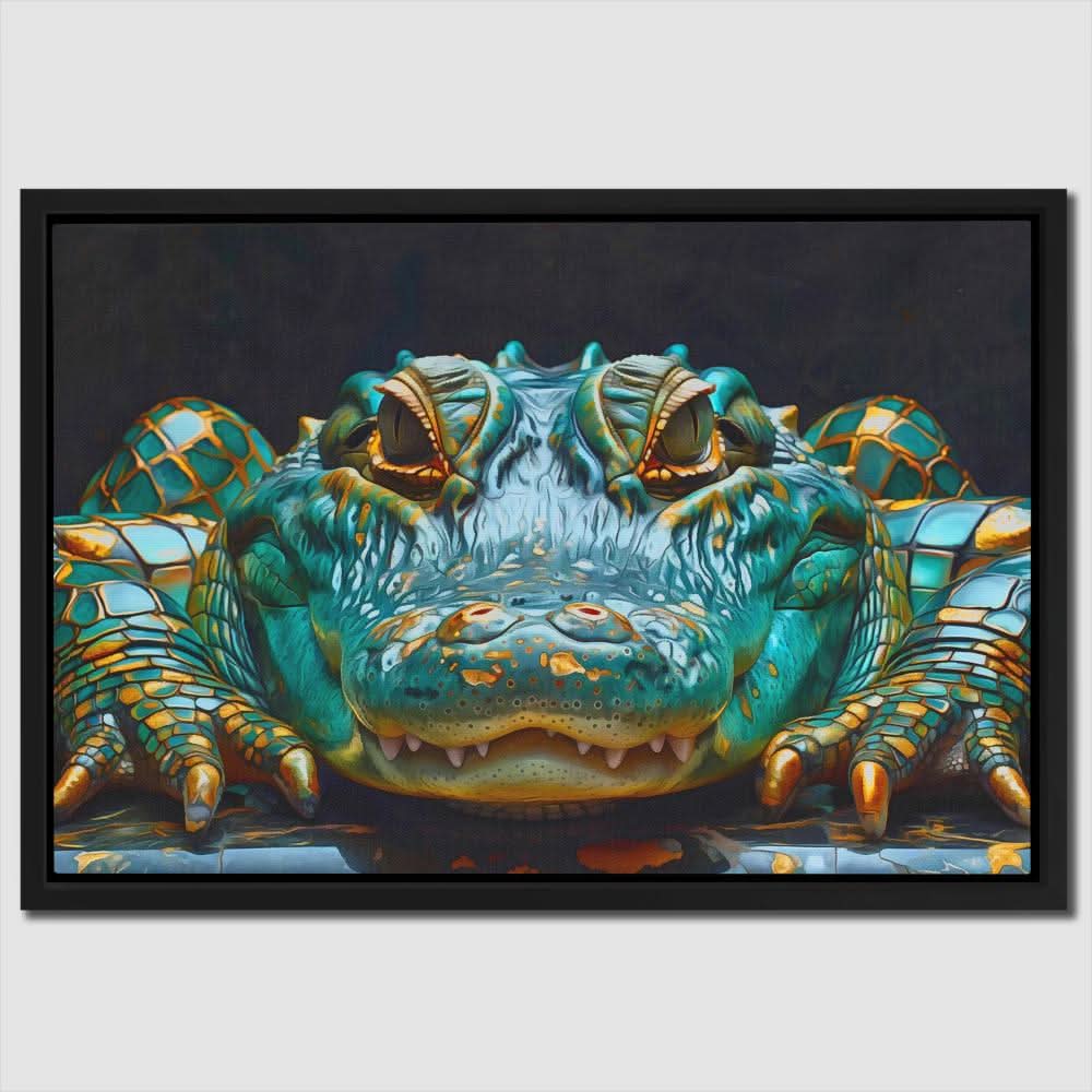 Patient Alligator - Gold Animals Canvas Print