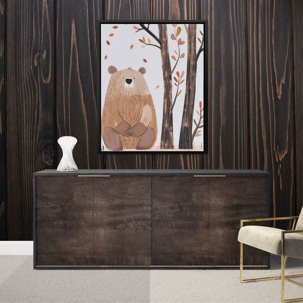 Patient Bear - Bear Wall Art in Black Frame