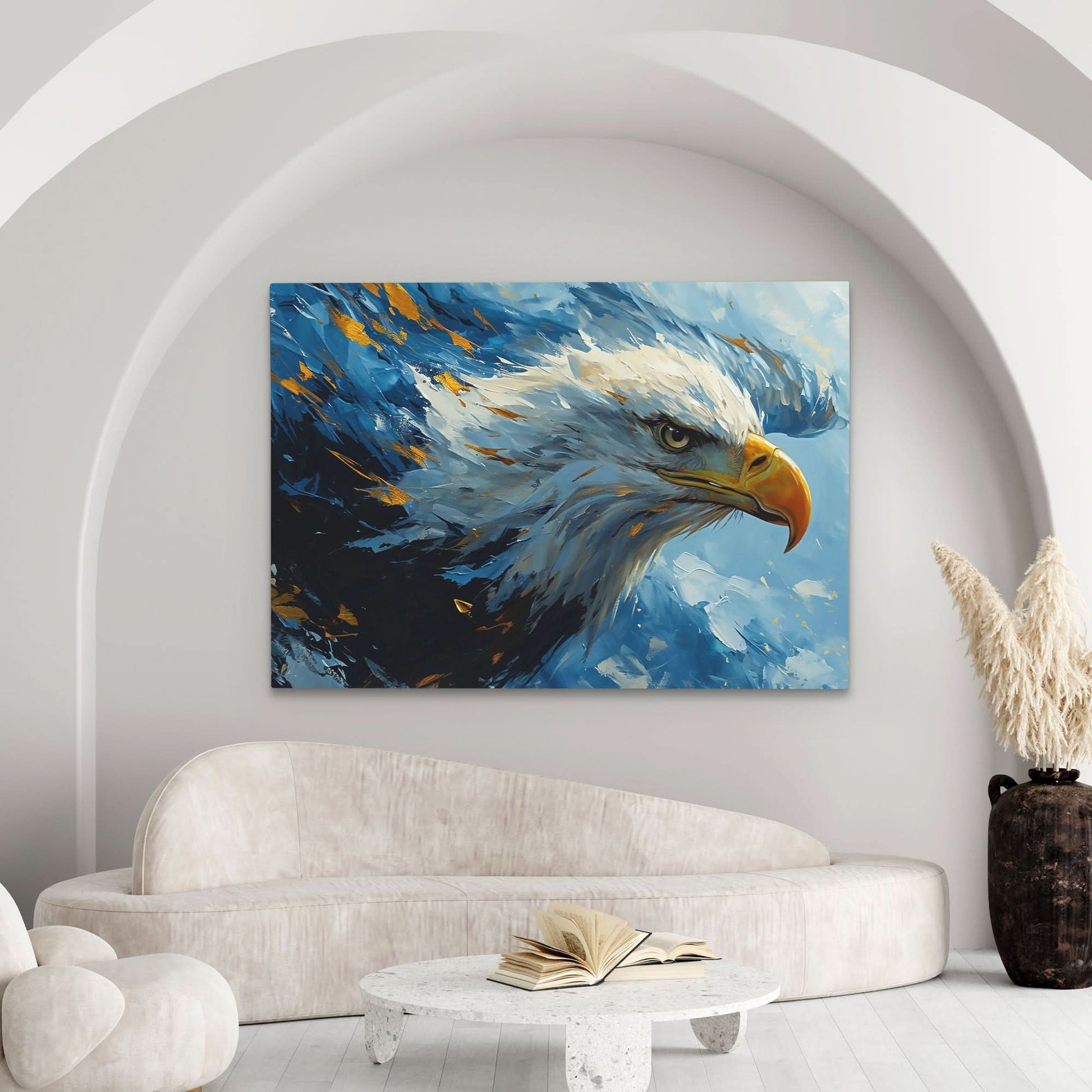 Patriotic Bald Eagle - Blue Canvas Wall Art